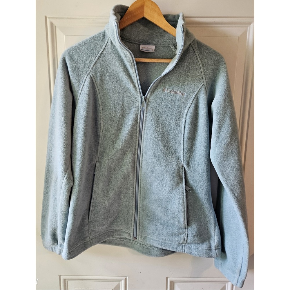 Columbia Womens Medium Full Zip Fleece Jacket Light Blue Mock Neck Outdoors